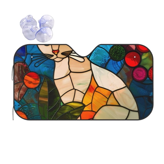 Kdxio Stained Glass Cat Art Print Front Windshield Sun Shade,Folding Auto Sunshade for Car Truck SUV-Small