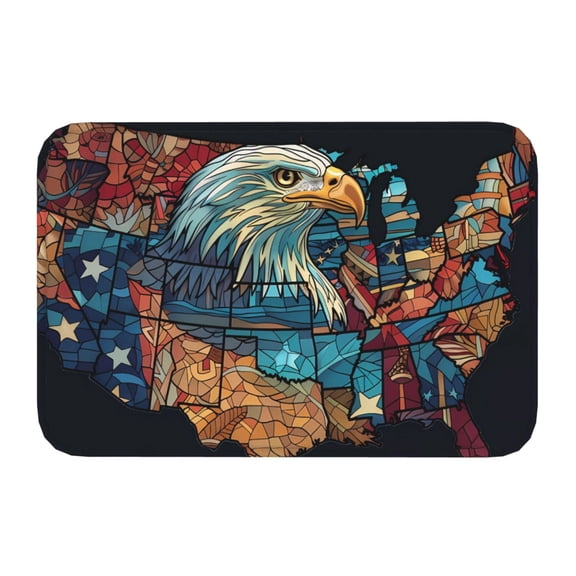 Kdxio Stained Glass Eagle USA,16" x 24", Non-Slip Front Door Mats,Outdoor Welcome Mat Washable