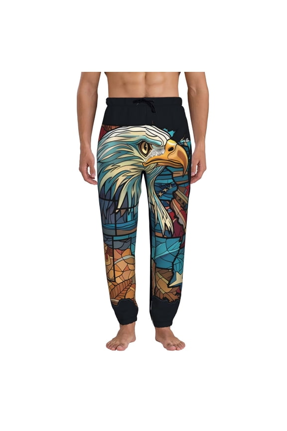 Stained Glass Eagle USA Pattern Joggers,Sweatpants for Men with Pockets-Large