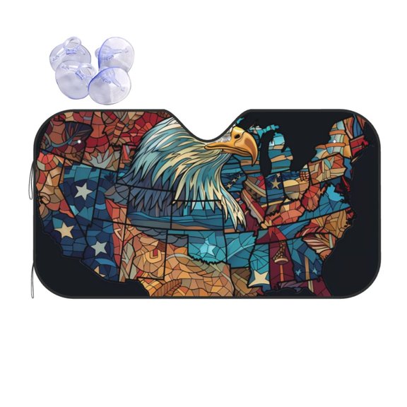 Kdxio Stained Glass Eagle USA Print Front Windshield Sun Shade,Folding Auto Sunshade for Car Truck SUV-Small