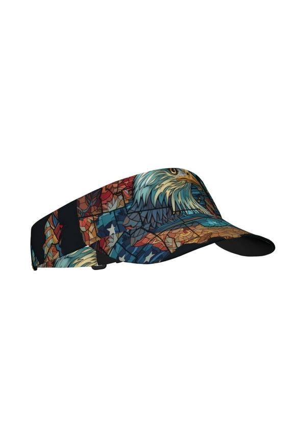 Stained Glass Eagle USA Print Sun Visor Hat Golf Visor Adjustable Velcro Outdoor Sports Cap for Men Women