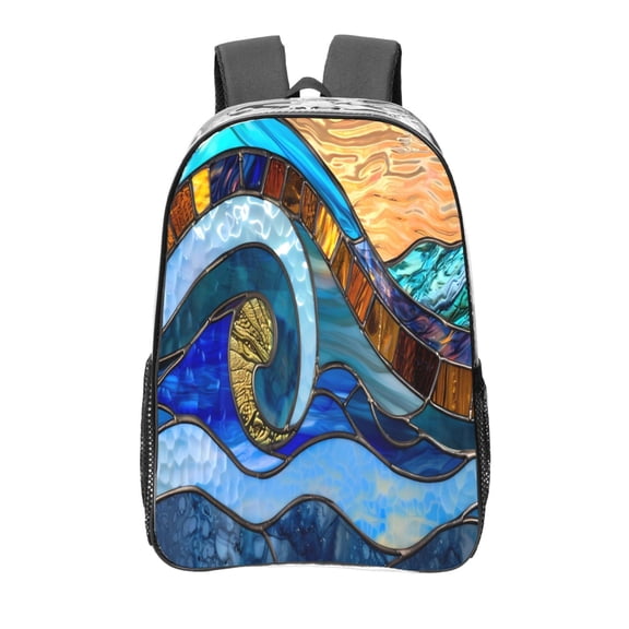Kdxio Stained Glass Ocean Wave Clear Backpack, Transparent Bookbag for School for Women Men, Capacity Clear Bag for College, Travel