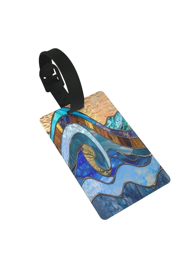 Stained Glass Ocean Wave Luggage Tags Privacy Cover ID Label Suitcase Tags Identifiers For School Bags,Suitcases