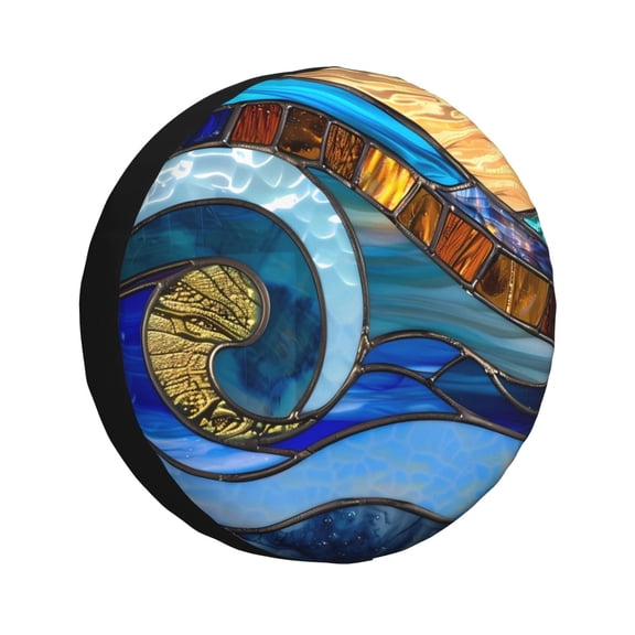 Kdxio Stained Glass Ocean Wave for Tire Cover Wheel Protectors Tyre Covers Weatherproof Wheel Covers Universal Fit for Trailer Rv SUV Truck Camper Travel Trailers 16 inch