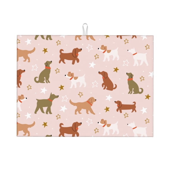 Kdxio Star Cute Dog for Dish Drying Mat,24*18 inch Absorbent Dish Drainer Kitchen Counter,Large Size Dish Drying Pad for Countertops,Draining Racks