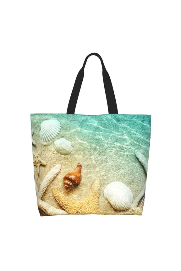 Starfish And Seashell On The Beach Casual Tote Bags Women Big Capacity Shoulder Bag for Women Travel Shoulder Bags Handbags