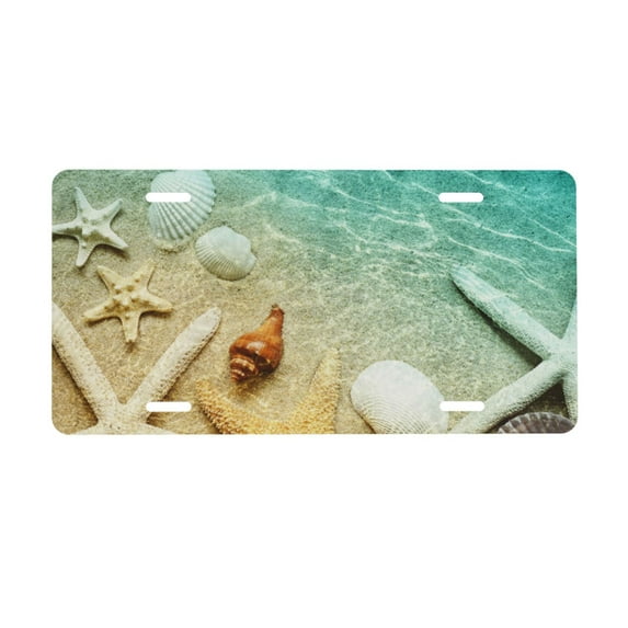 Kdxio Starfish And Seashell On The Beach License Plate Car Front License Plate Car Decoration Car Accessories Front Tag Plate Standard Size