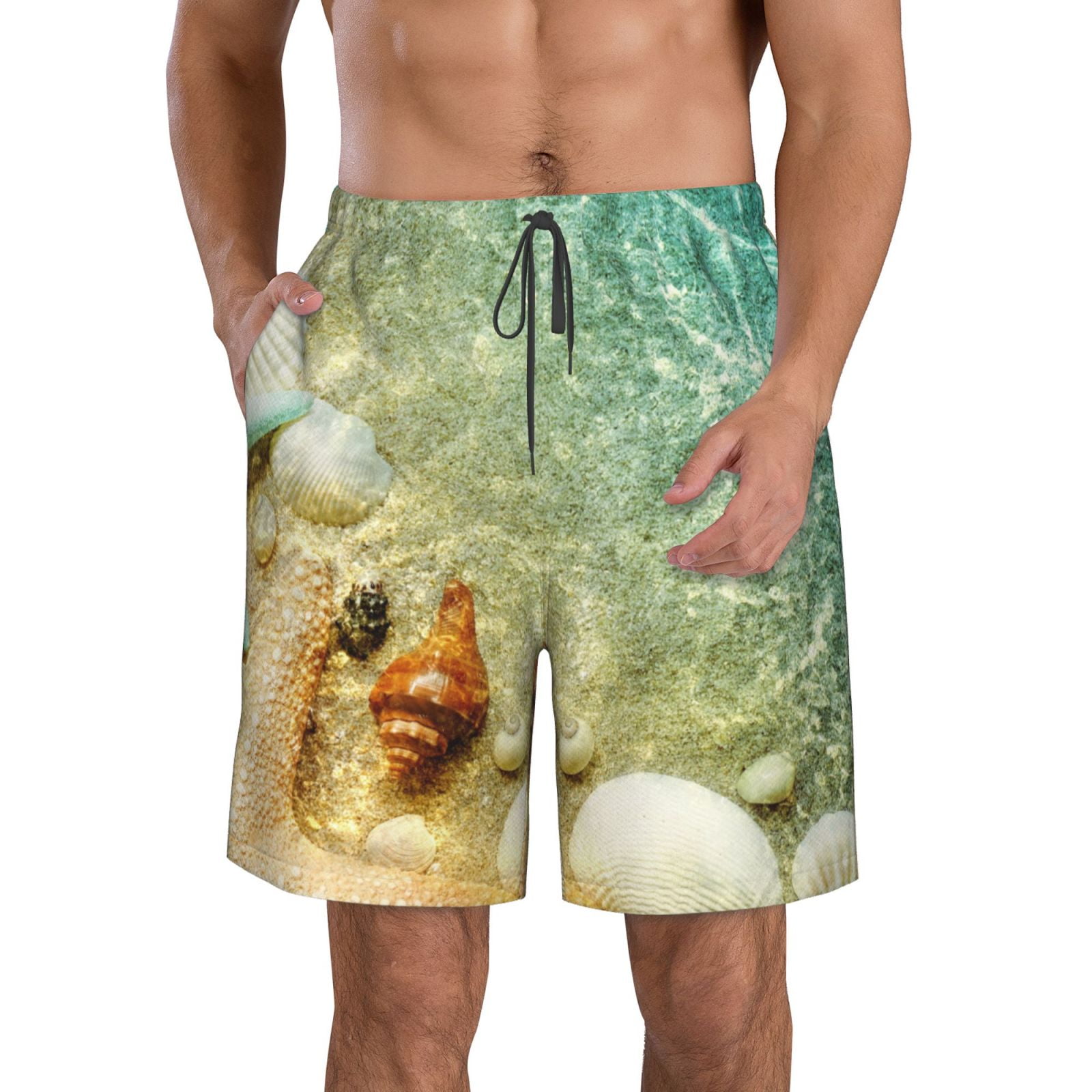 Kdxio Starfish And Seashell Pattern Mens Casual Shorts - Drawstring ...