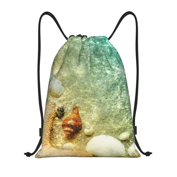 Kdxio Starfish And Seashell Print Drawstring Backpack Bag,Waterproof Draw String Back Sack, Gym Drawstring Bags Swim Bag For Unisex