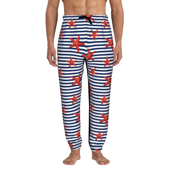 Kdxio Starfish Navy Blue Stripe Pattern Joggers,Sweatpants for Men with Pockets-3X-Large
