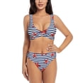 thumbnail image 1 of Kdxio Starfish Navy Blue Stripe Print Women's 2 Piece High Waisted Wrap Spaghetti Strap Summer Swimsuit Bikini Set-Small, 1 of 7