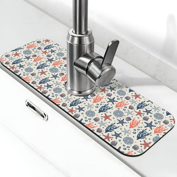 Kdxio Starfish Shell Pattern Non-Slip Diatom Mud Faucet Drain Pad,Self Absorbent Mat for Kitchen Sink for Variety Kitchen & Bathroom Countertops