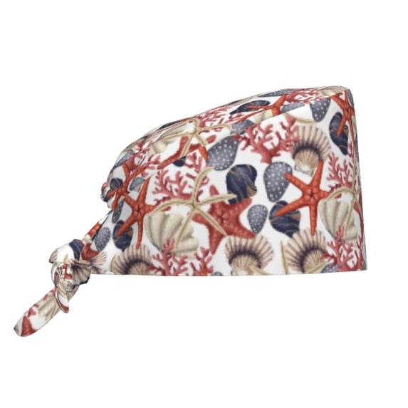 Kdxio Starfish Shell Pattern Turban Hat for Women Men Comfortable Adjustable Cleaning Working Cap with Sweatband