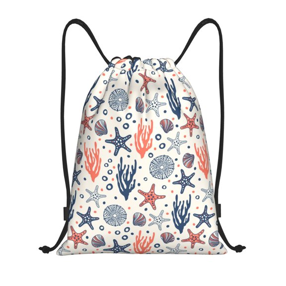 Kdxio Starfish Shell Print Drawstring Backpack Bag,Waterproof Draw String Back Sack, Gym Drawstring Bags Swim Bag For Unisex