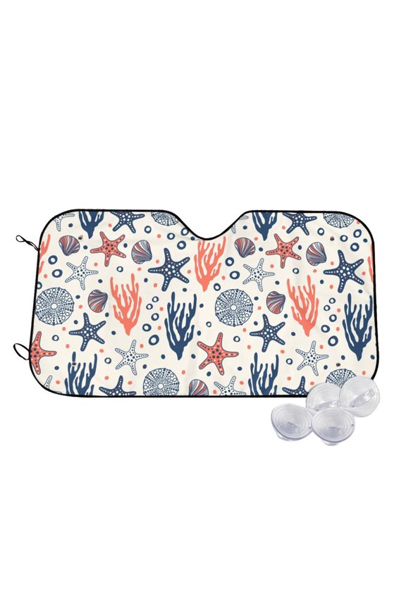 Starfish Shell Print Windshield Sun Shade,UV Rays and Sun Heat Protection,Sunshade for Car Windshield,Car Shade Front Windshield - Medium