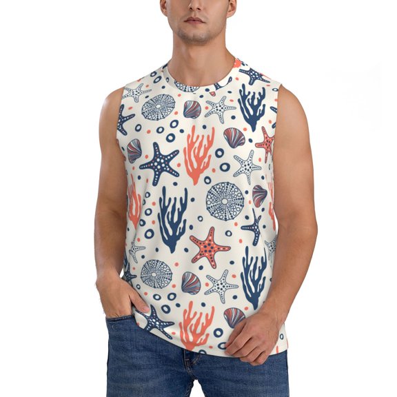 Kdxio Starfish Shell for Men's Muscle T-shirt,Sleeveless for Workout Running Athletic Gym Lounge Casual