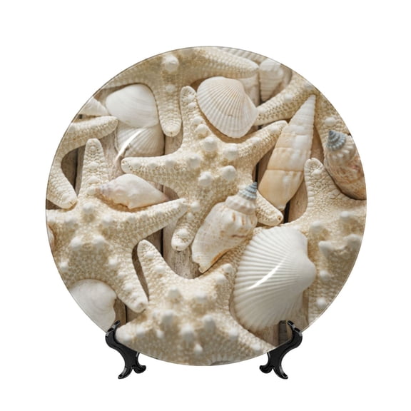Kdxio Starfish and Sea Shells Bone China Decorative Plate Ceramic Decorative Plate for Home Office Wall Stand Decorative Plates for Home Bedroom-7in