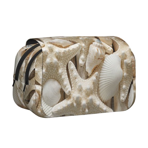 Kdxio Starfish and Sea Shells for Double Compartment Pen Case Oxford Organizer with Zipper Pockets for Students Artists