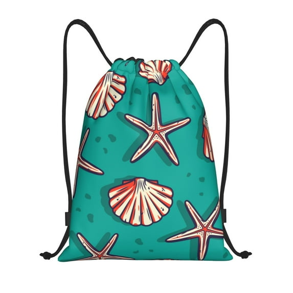 Kdxio Starfish and Shell Print Drawstring Backpack Bag,Waterproof Draw String Back Sack, Gym Drawstring Bags Swim Bag For Unisex