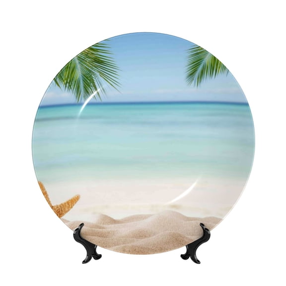 Kdxio Starfish in Beach Bone China Decorative Plate Ceramic Decorative Plate for Home Office Wall Stand Decorative Plates for Home Bedroom-7in