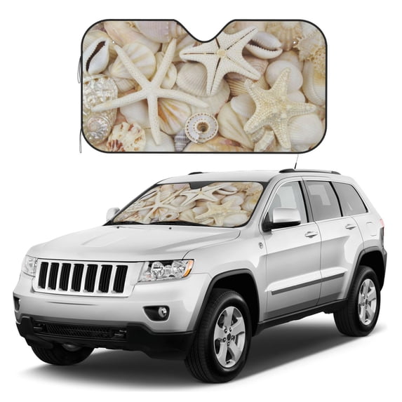 Kdxio Starfishes On Seashells Print Windshield Sun Shade, Foldable Sun Blocker for Car,Truck,SUV Automotive Interior Sun Protection,Reflective Shade for Front Windshield(Small)