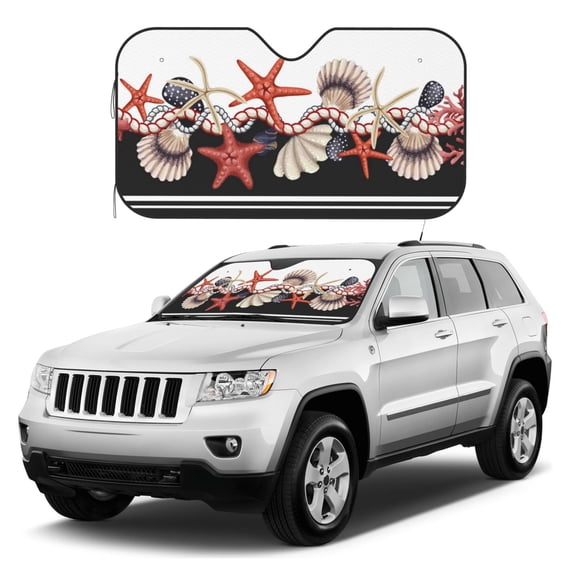Kdxio Starfishes Shells Print Windshield Sun Shade, Foldable Sun Blocker for Car,Truck,SUV Automotive Interior Sun Protection,Reflective Shade for Front Windshield(Medium)