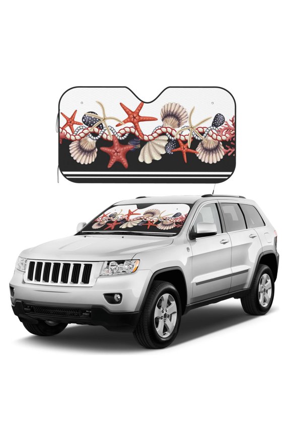 Starfishes Shells Print Windshield Sun Shade, Foldable Sun Blocker for Car,Truck,SUV Automotive Interior Sun Protection,Reflective Shade for Front Windshield(Medium)