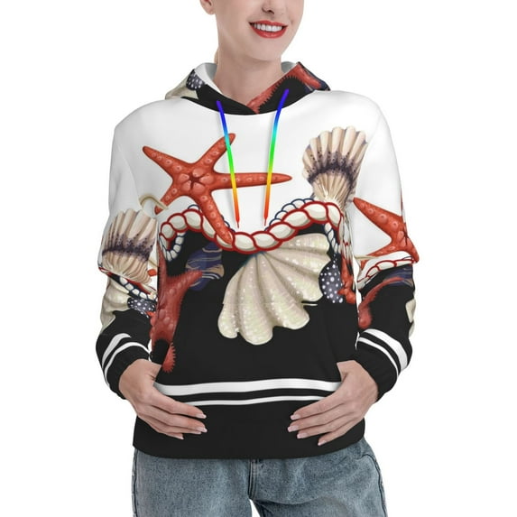 Kdxio Starfishes Shells Print Womens Oversized Hoodies Sweatshirts Hooded Pullover Tops Sweaters Casual-Small