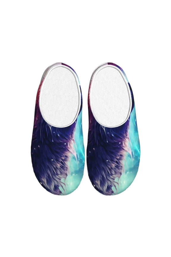 Starry Multicolored Wolf Women's Men's Slippers Plush Slip-On House Slipper for Winter Indoor Soft Cushion Non-slip Fluffy Slides Slippers-37/38