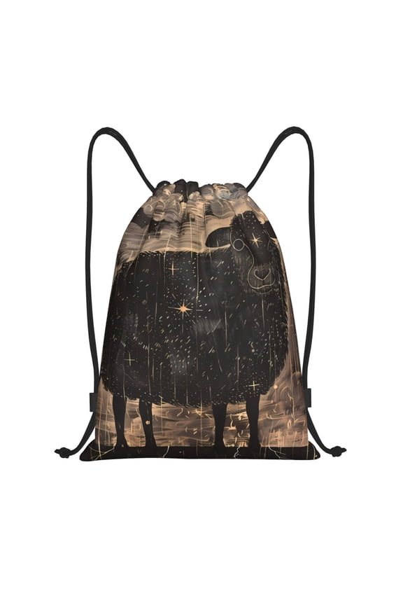 Starry Night Black Sheep Print Drawstring Backpack Bag,Waterproof Draw String Back Sack, Gym Drawstring Bags Swim Bag For Unisex