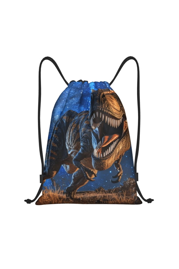 Starry Night Charging Dinosaur Print Drawstring Backpack Bag,Waterproof Draw String Back Sack, Gym Drawstring Bags Swim Bag For Unisex