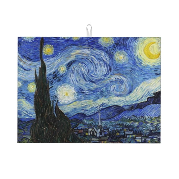 Kdxio The Starry Night for Dish Drying Mat,24*18 inch Absorbent Dish Drainer Kitchen Counter,Large Size Dish Drying Pad for Countertops,Draining Racks
