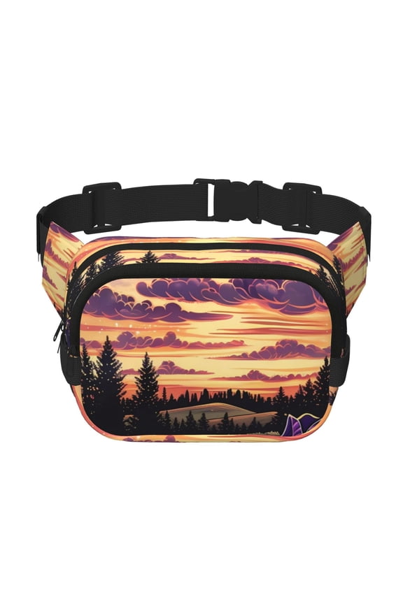 Starry Night Purple Irises Crossbody Double Layer Waist Bag Belt Bag for Unisex Fanny Pack Fashion Waist Packs for Hiking Running Shopping Traveling