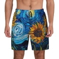 thumbnail image 1 of Kdxio Starry Night Sunflower Field Print Men's Swim Trunks with Compression Liner 7 Inch Inseam Quick Dry Swim Shorts, 1 of 5