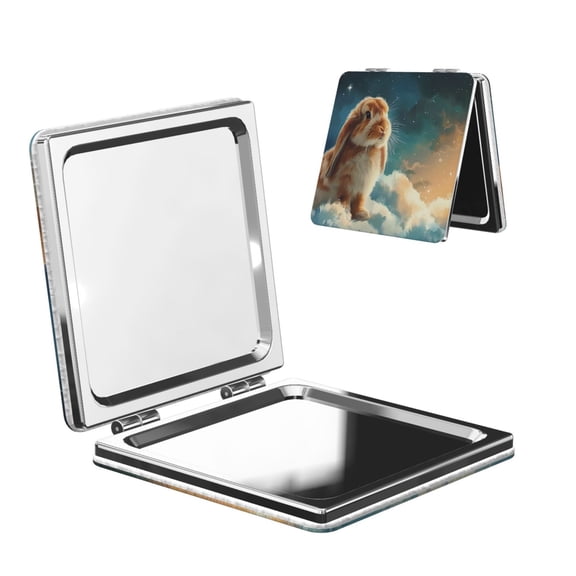 Kdxio Starry Sky Cloud Cute Rabbit Pocket Mirror, 1X/2X Travel Makeup Mirror 2-Sided Folding Small Mirror Portable Double-Sided Magnifying Cosmetic Mirror for Gift-Square