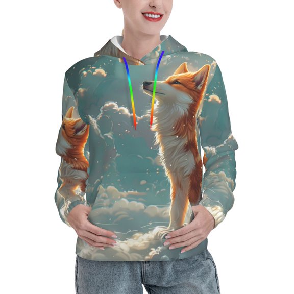 Kdxio Starry Sky Cloud Fox Print Womens Oversized Hoodies Sweatshirts Hooded Pullover Tops Sweaters Casual-Medium