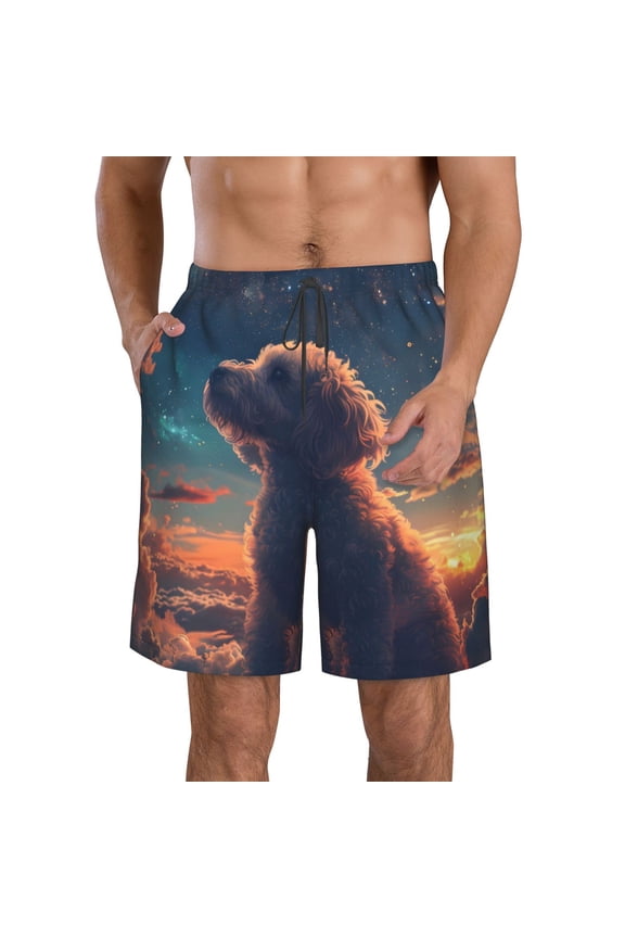 Starry Sky Cloud Puppy Pattern Mens Casual Shorts - Drawstring Summer Beach Sports Shorts for Men