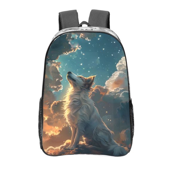 Kdxio Starry Sky Cloud Wolf Clear Backpack, Transparent Bookbag for School for Women Men, Capacity Clear Bag for College, Travel