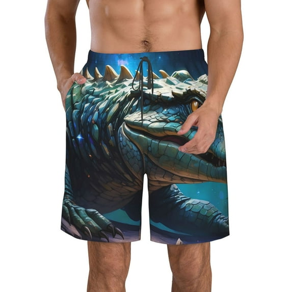 Kdxio Starry Sky Colorful Crocodile A Pattern Mens Casual Shorts - Drawstring Summer Beach Sports Shorts for Men