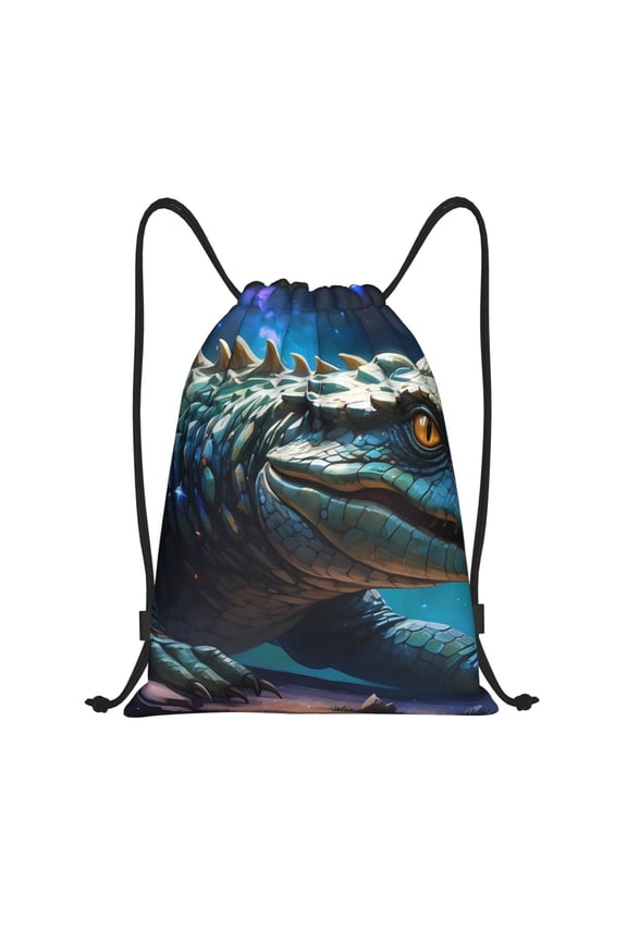 Starry Sky Colorful Crocodile A Print Drawstring Backpack Bag,Waterproof Draw String Back Sack, Gym Drawstring Bags Swim Bag For Unisex
