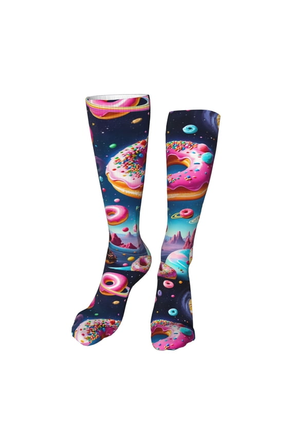 Starry Sky Colorful Donut Funny Silky Novelty Funky Long Knee High Socks Soft 3D Print Cosplay Crazy Stockings for Men Women