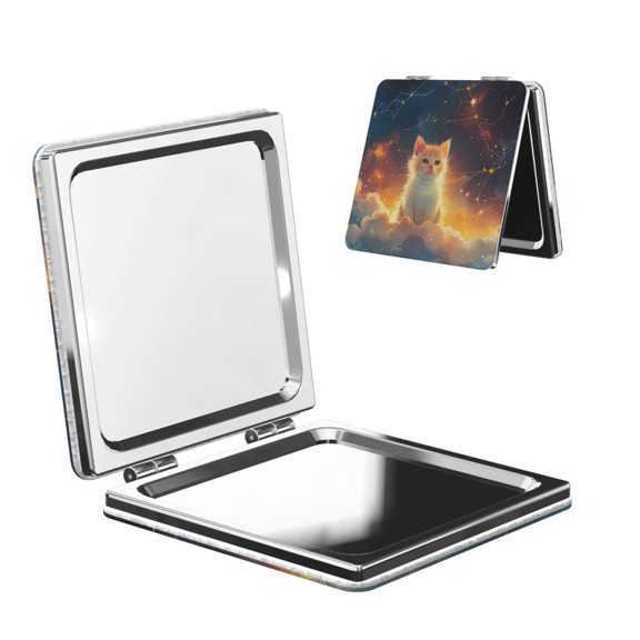 Kdxio Starry Sky Constellation Cat Pocket Mirror, 1X/2X Travel Makeup Mirror 2-Sided Folding Small Mirror Portable Double-Sided Magnifying Cosmetic Mirror for Gift-Square