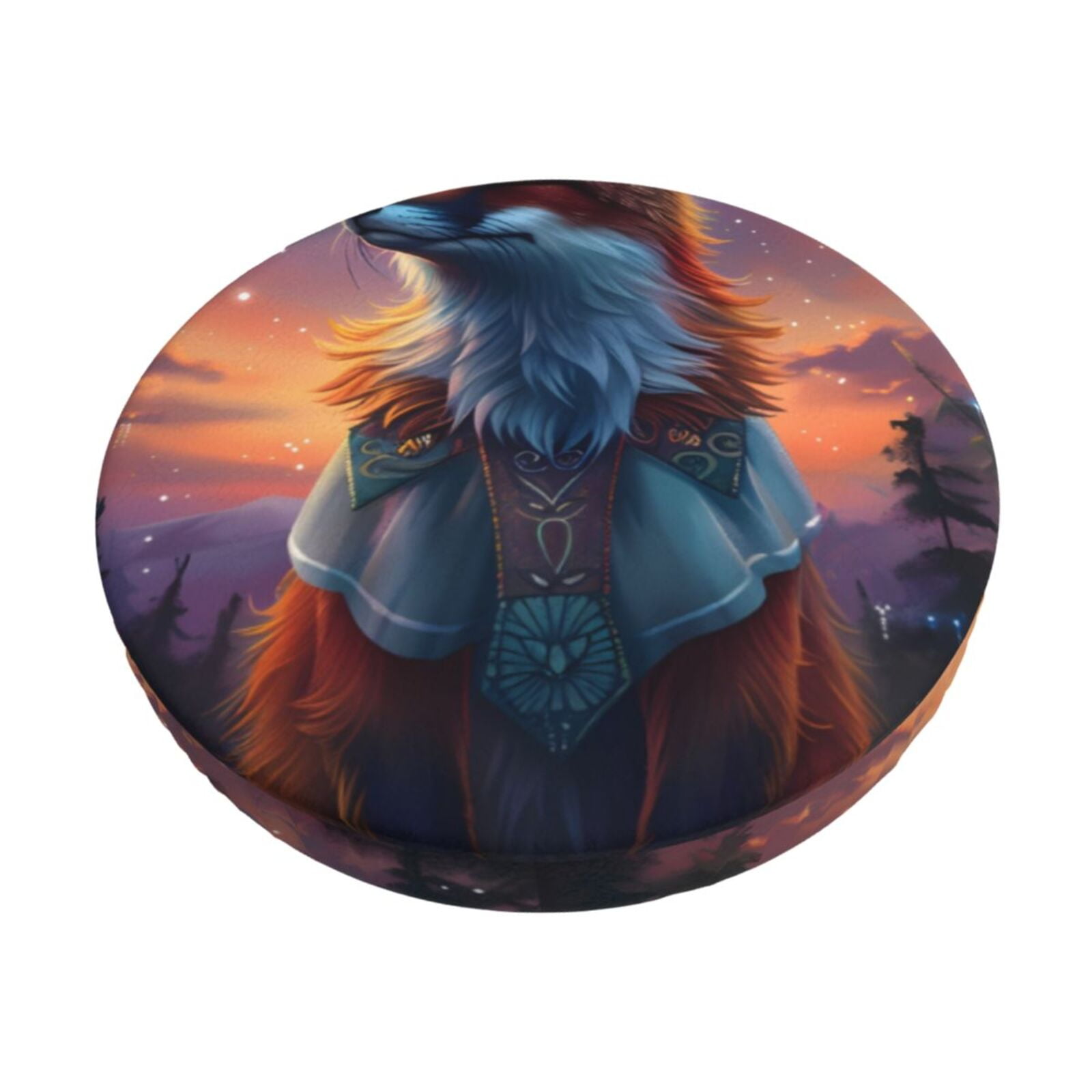 Kdxio Starry Sky Meditating Fox Print Stool Covers Round,Stretch Round ...