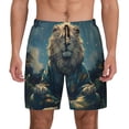 thumbnail image 1 of Kdxio Starry Sky Meditating Lion Print Men's Swim Trunks with Compression Liner 7 Inch Inseam Quick Dry Swim Shorts, 1 of 5