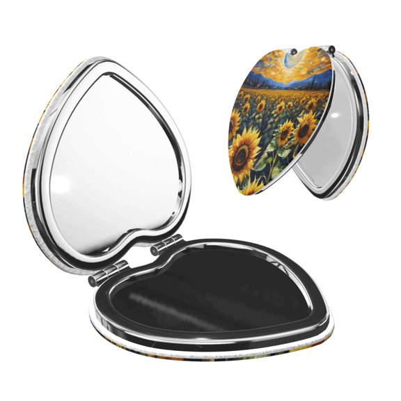 Kdxio Starry Sky Moon Sunflower Pocket Mirror, 1X/2X Travel Makeup Mirror 2-Sided Folding Small Mirror Portable Double-Sided Magnifying Cosmetic Mirror for Gift-Heart Shape