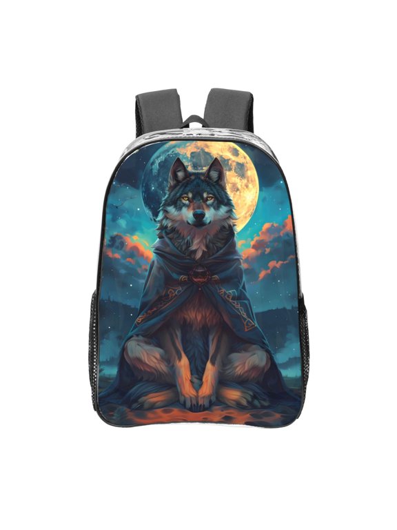Starry Sky Moon Wolf Leader Clear Backpack, Transparent Bookbag for School for Women Men, Capacity Clear Bag for College, Travel