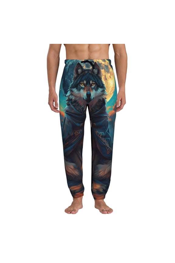 Starry Sky Moon Wolf Leader Pattern Joggers,Sweatpants for Men with Pockets-Medium