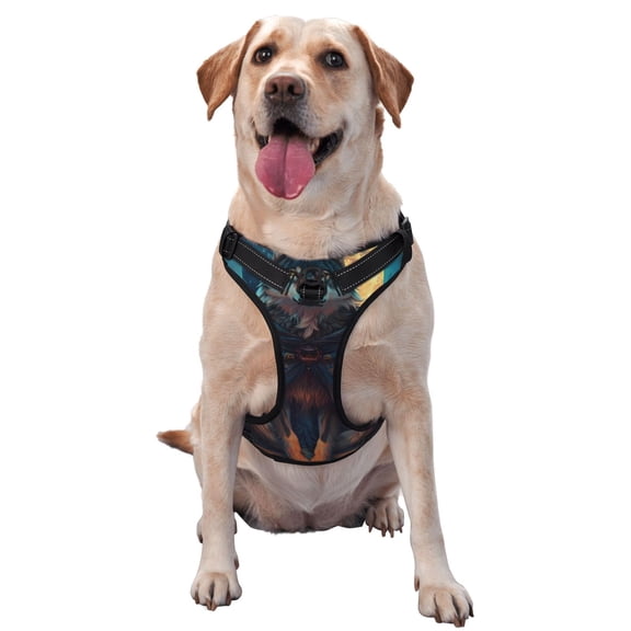 Kdxio Starry Sky Moon Wolf Leader Print No Pull Dog Harness Adjustable Reflective Oxford Easy Control Medium Large Dog Harness for Training and Everyday-Medium