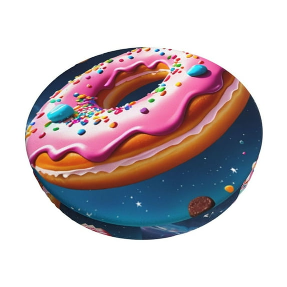 Kdxio Starry Sky Pine Tree Donut Print Stool Covers Round,Stretch Round Bar Stool Covers Washable Bar Stool Cushion Slipcover for 12-15 Inch Chair