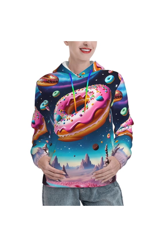 Starry Sky Pine Tree Donut Print Womens Oversized Hoodies Sweatshirts Hooded Pullover Tops Sweaters Casual-Small